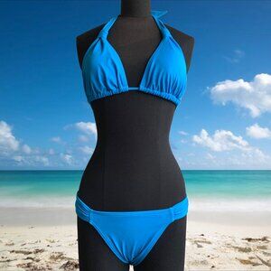 Billabong surf BLUE CRUSH era Vintage bikini solid blue halter top set RARE